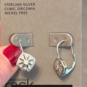 Nordstrom Rack Sterling Silver Filigree CZ Lever Back Earrings